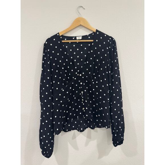Wilfred Tops - Wilfred black and white polka dot vneck blouse